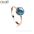 OUXI Female Fashion Gold Jewelry 2017 New Model Round Blue AAA Cubic Zircon Engagement Wedding CZ Ring